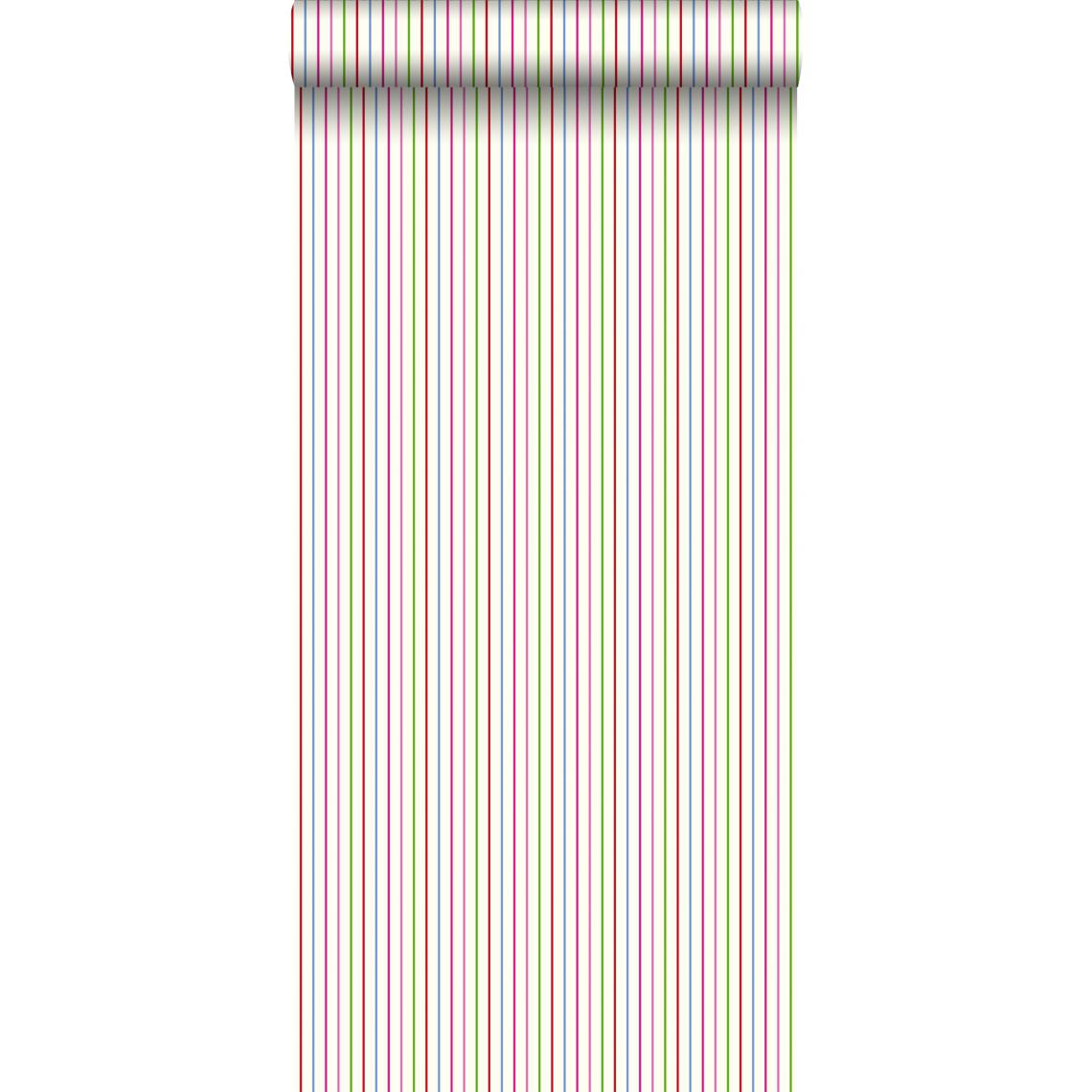 ESTAhome - ESTAhome papier peint à rayures vert citron et rouge - 137306 - 53 cm x 10,05 m - Papier peint