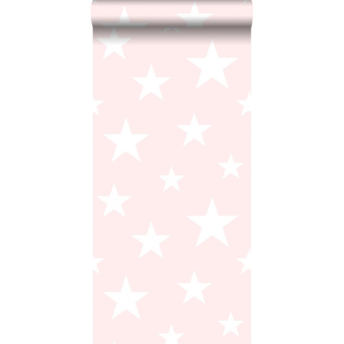 ESTAhome - ESTAhome papier peint grandes et petites étoiles rose clair et blanc - 138931 - 53 cm x 10.05 m - Papier peint