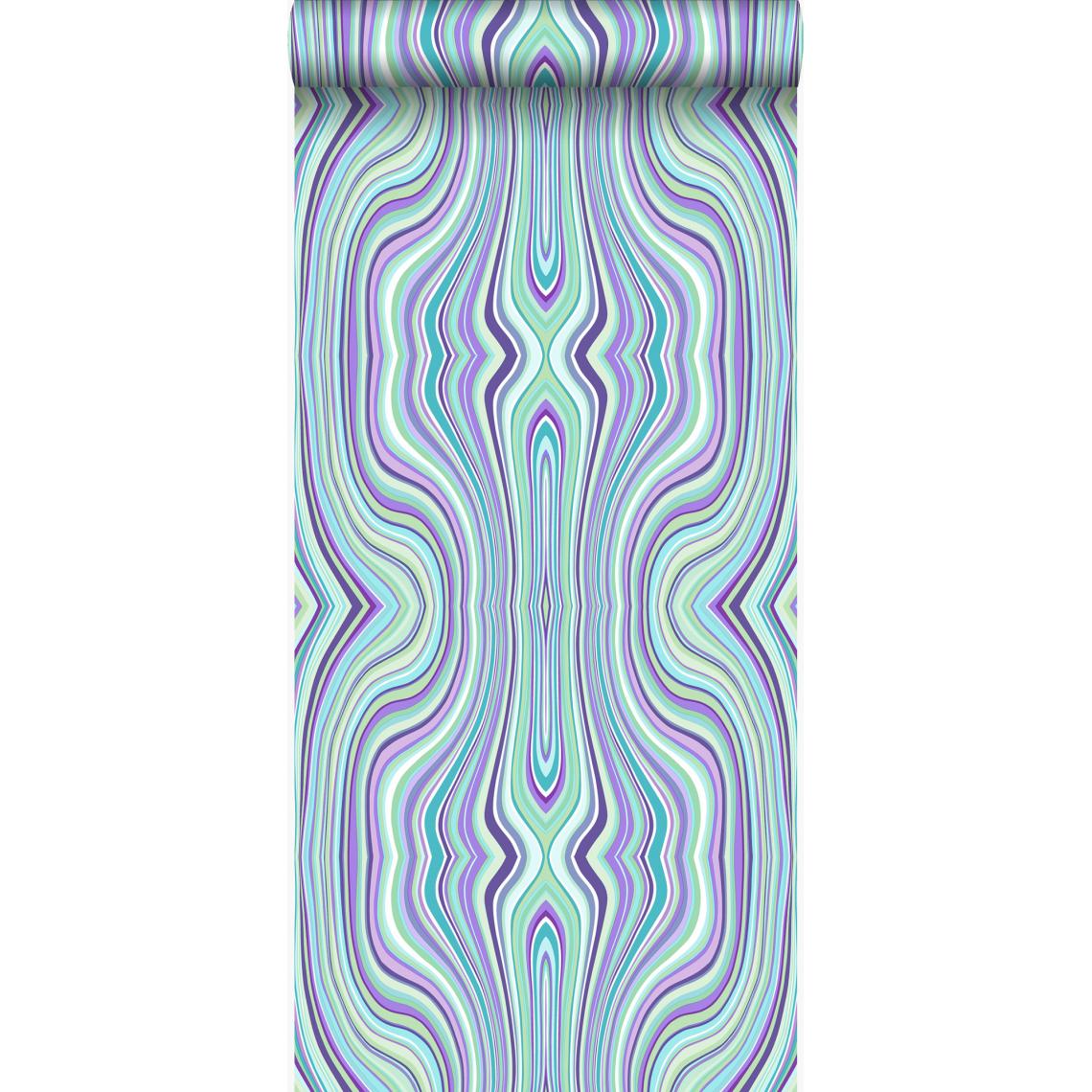 Origin - Origin papier peint lignes graphiques turquoise et violet - 347226 - 53 cm x 10,05 m - Papier peint