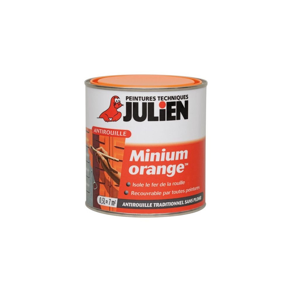 Julien - Primaire antirouille - Minium Orange - 0.5 L - JULIEN - Produit préparation avant pose