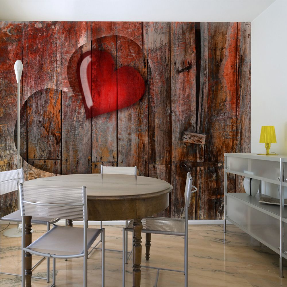 Bimago - Papier peint - Coeurs sur fond de bois - Décoration, image, art | Abstractions | Amour | - Papier peint