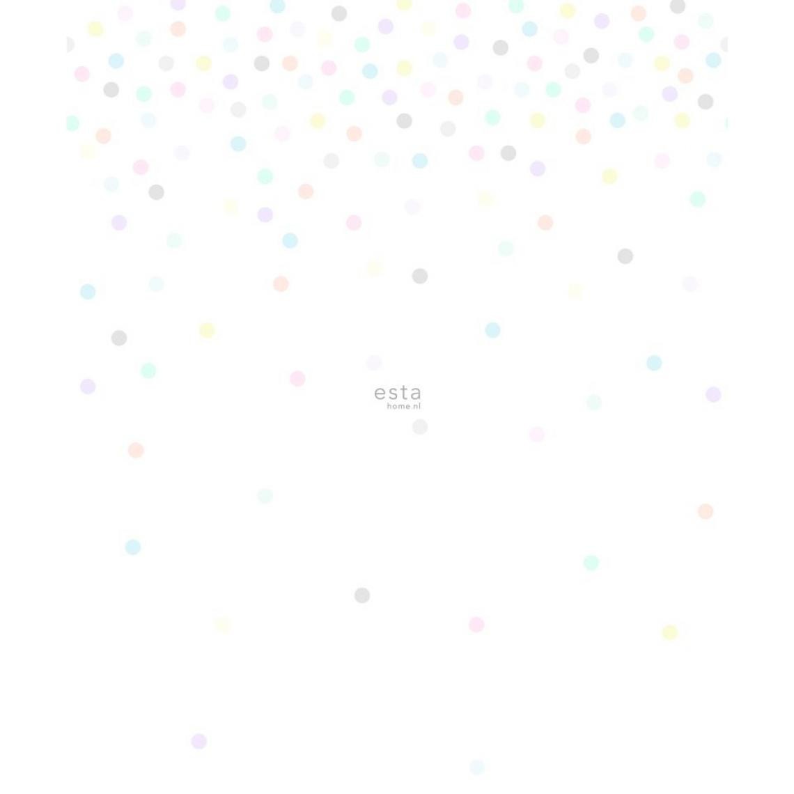 ESTAhome - ESTAhome papier peint panoramique à motif de petits points gris, jaune, violet, rose clair, vert menthe, bleu et orange - 158858 - 232 x 279 cm - Papier peint