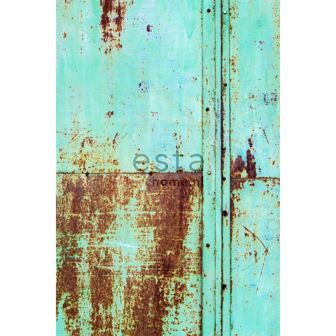 ESTAhome - ESTAhome papier peint panoramique effet métal turquoise et marron - 158207 - 186 cm x 2,79 m - Papier peint