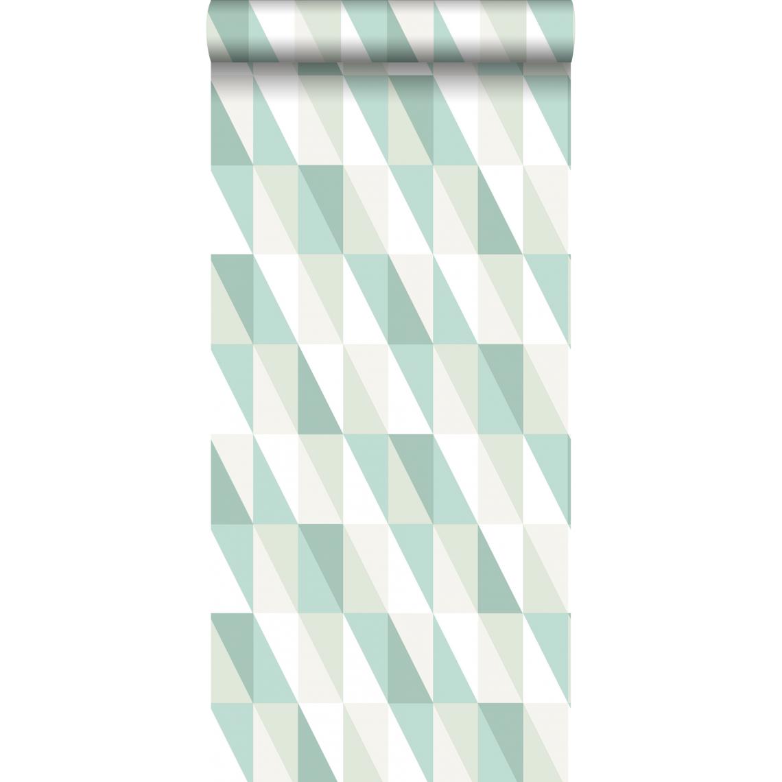 ESTAhome - ESTAhome papier peint triangles graphiques vert menthe et bleu - 138920 - 53 cm x 10.05 m - Papier peint