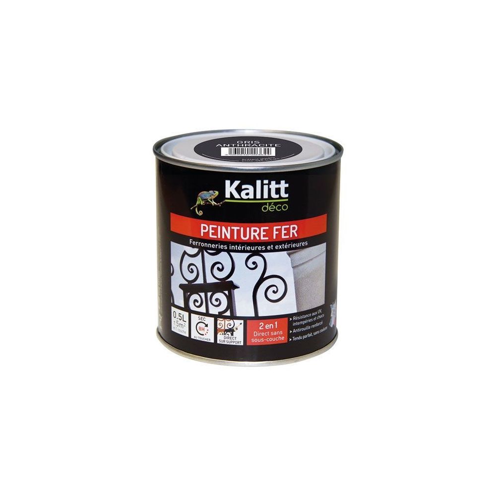 marque generique - Peinture spécial Fer - Gris anthracite - Brillant - 0.5 L - KALITT - Peinture intérieure