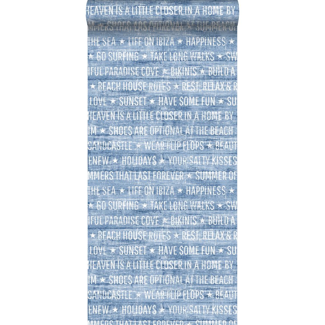 ESTAhome - ESTAhome papier peint textes estivaux bleu - 148643 - 53 cm x 10,05 m - Papier peint