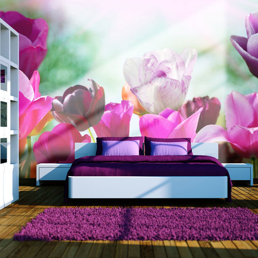 Bimago - Papier peint | Jardin fleuri au printemps, tulipes | 450x270 | | - Papier peint