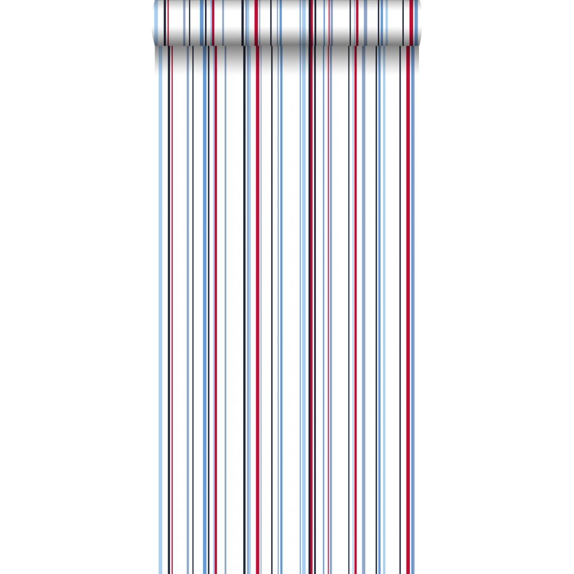 ESTAhome - ESTAhome papier peint à rayures rouge et bleu - 116511 - 53 cm x 10,05 m - Papier peint
