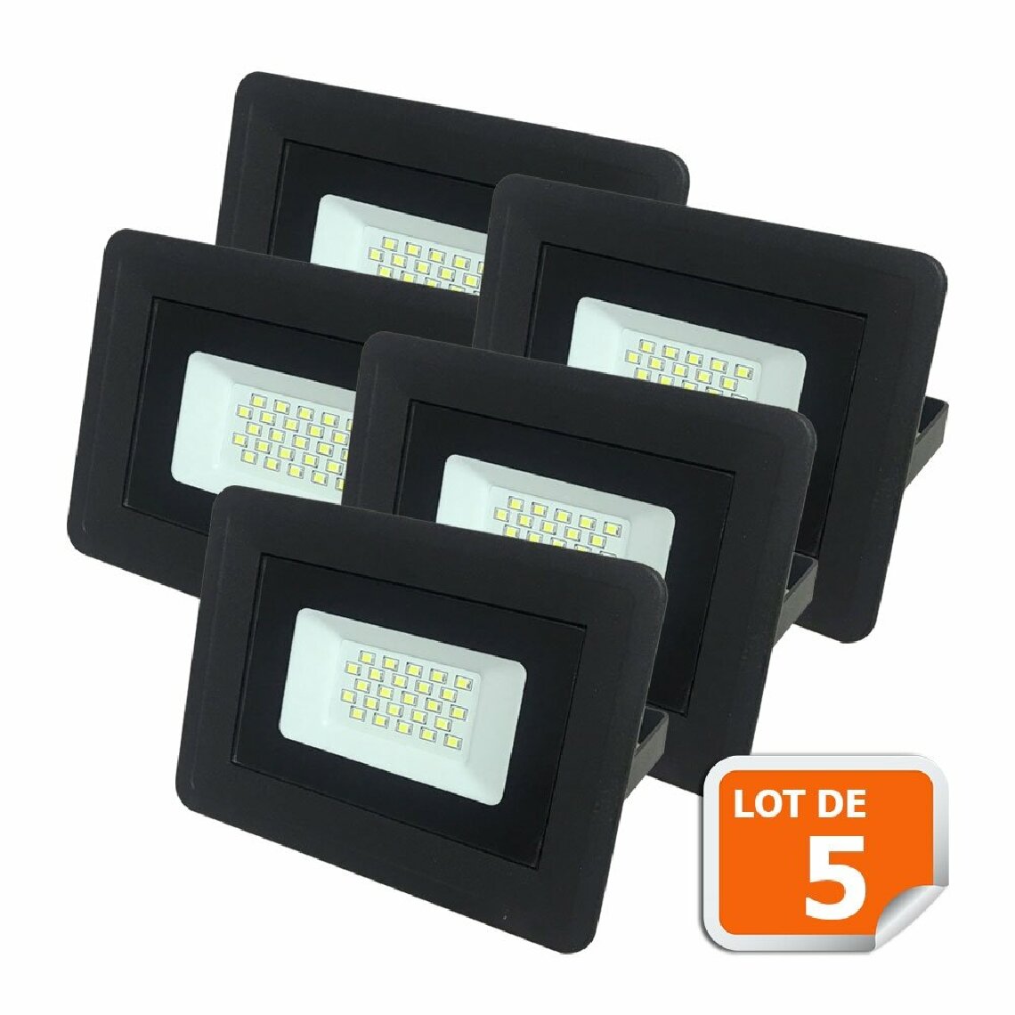 Eurobryte - Lot de 5 LED Projecteur Lampe avec Epistar Leds 30W Noir 6000K IP65 Extra Plat - Boîtes d'encastrement