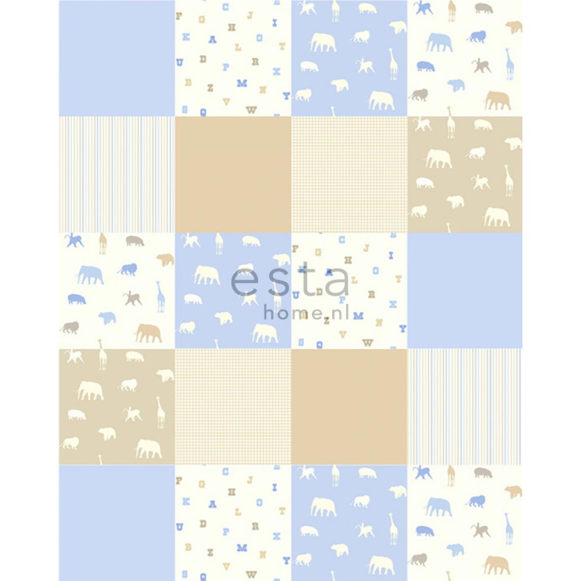 ESTAhome - ESTAhome colourwallXL animaux bleu ciel bébé - 157323 - 20 behangtegels van 53 x 53 cm - Papier peint