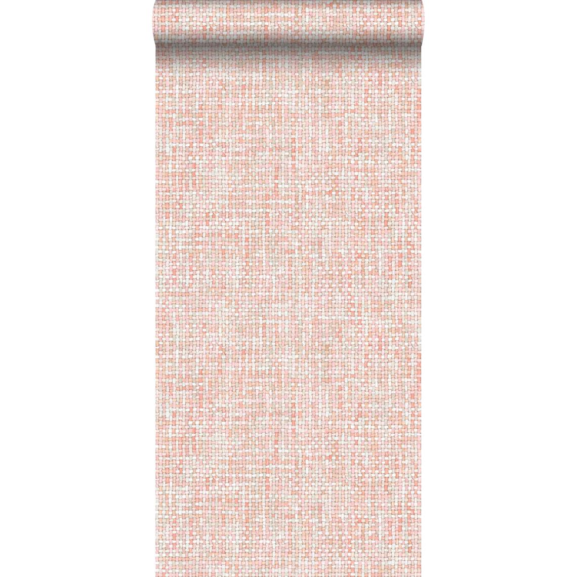 ESTAhome - ESTAhome papier peint lin rose orange pêche - 148661 - 53 cm x 10,05 m - Papier peint