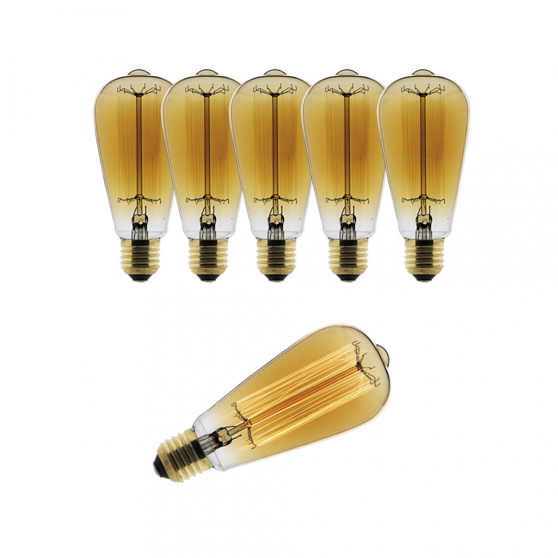 Elexity - Lot de 6 ampoules Déco filament carbone Edison 25W E27 2700K (blanc chaud) - Ampoules LED