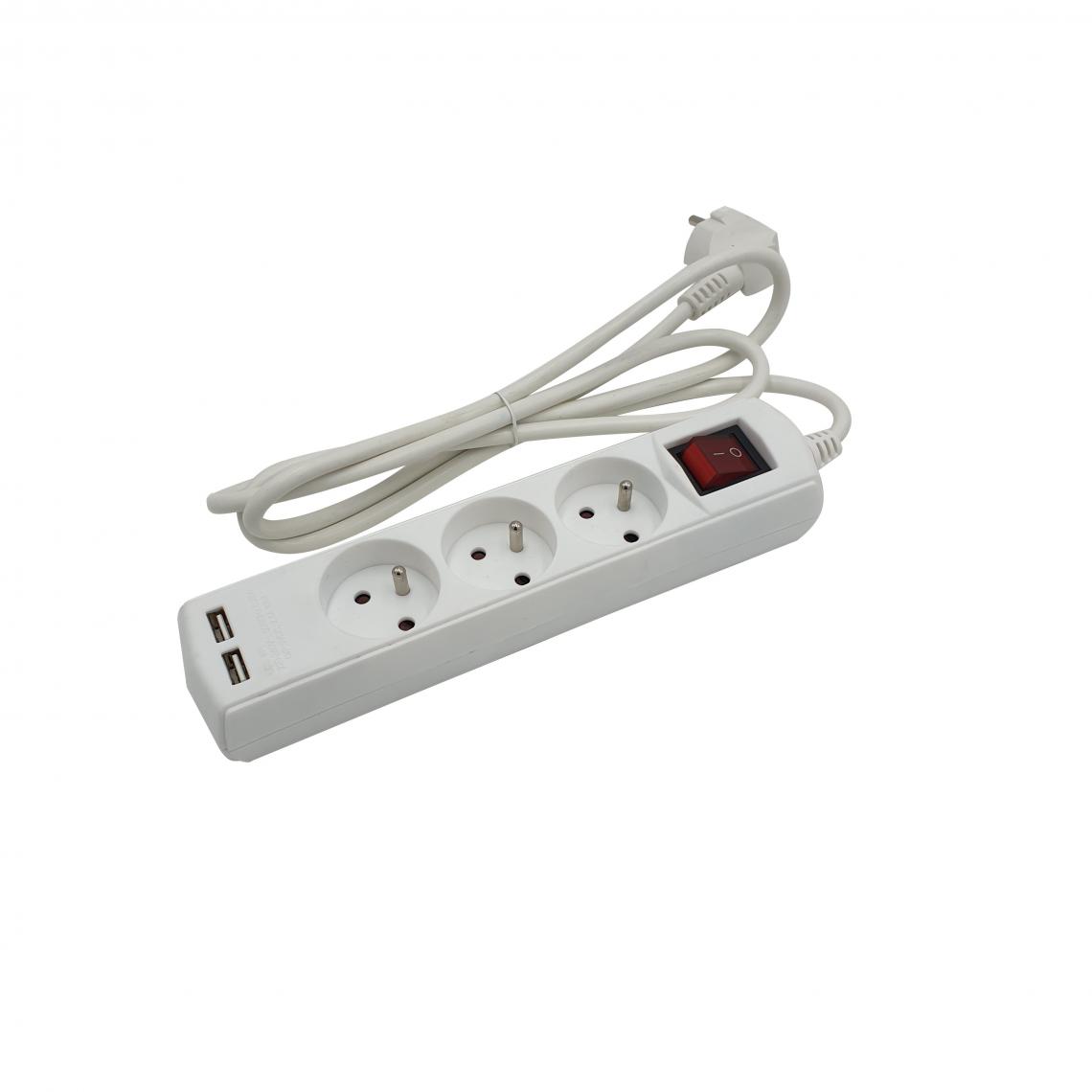 Velamp - Multiprise 3 sorties + 2 USB. Cable 1,5m - Blocs multiprises