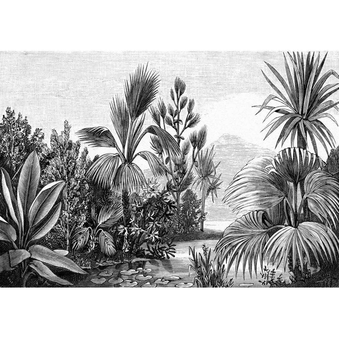 ESTAhome - ESTAhome papier peint panoramique paysage tropical noir et blanc - 158953 - 4 x 2.79 m - Papier peint