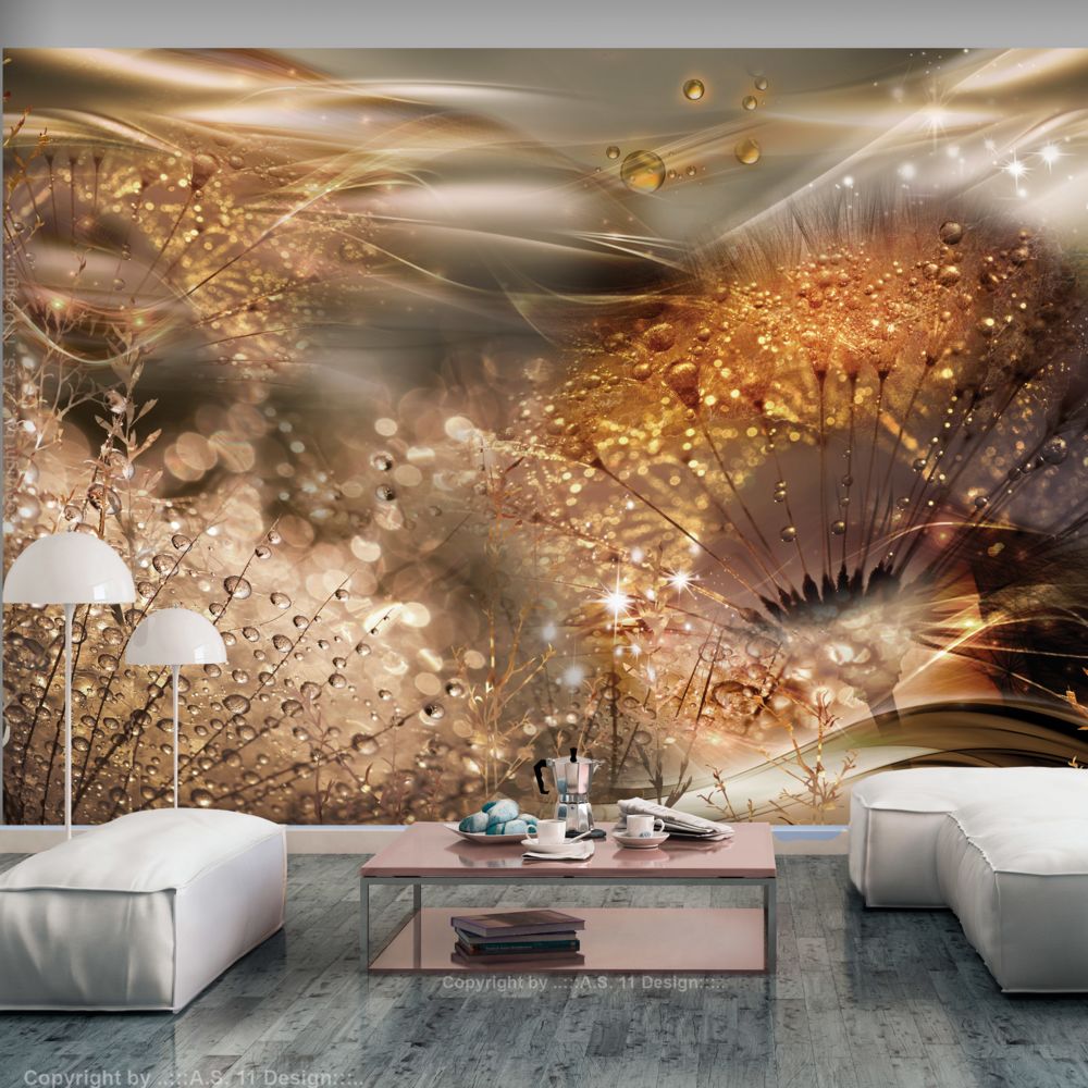 Bimago - Papier peint - Dandelions' World (Gold) - Décoration, image, art | Fleurs | - Papier peint