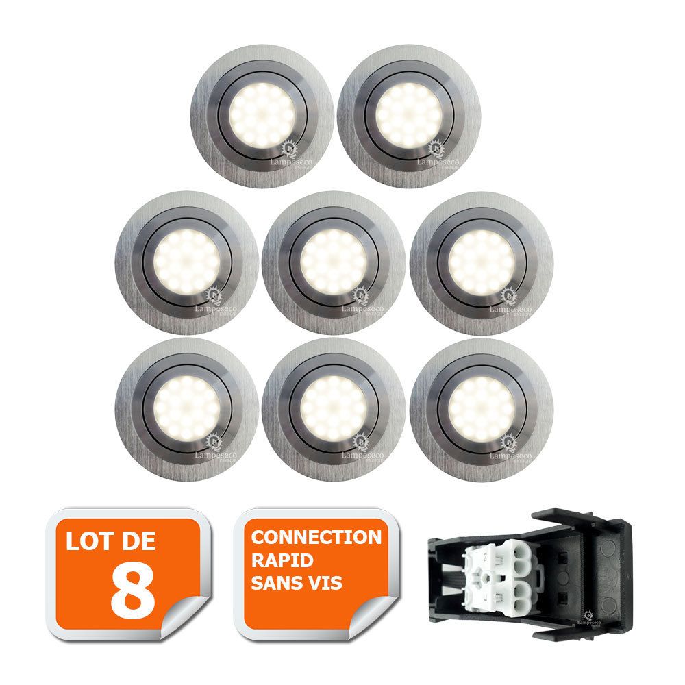 Eurobryte - LOT DE 8 SPOT LED ENCASTRABLE ORIENTABLE 5W eq. 50W, BLANC NEUTRE ref.64854000 - Boîtes d'encastrement