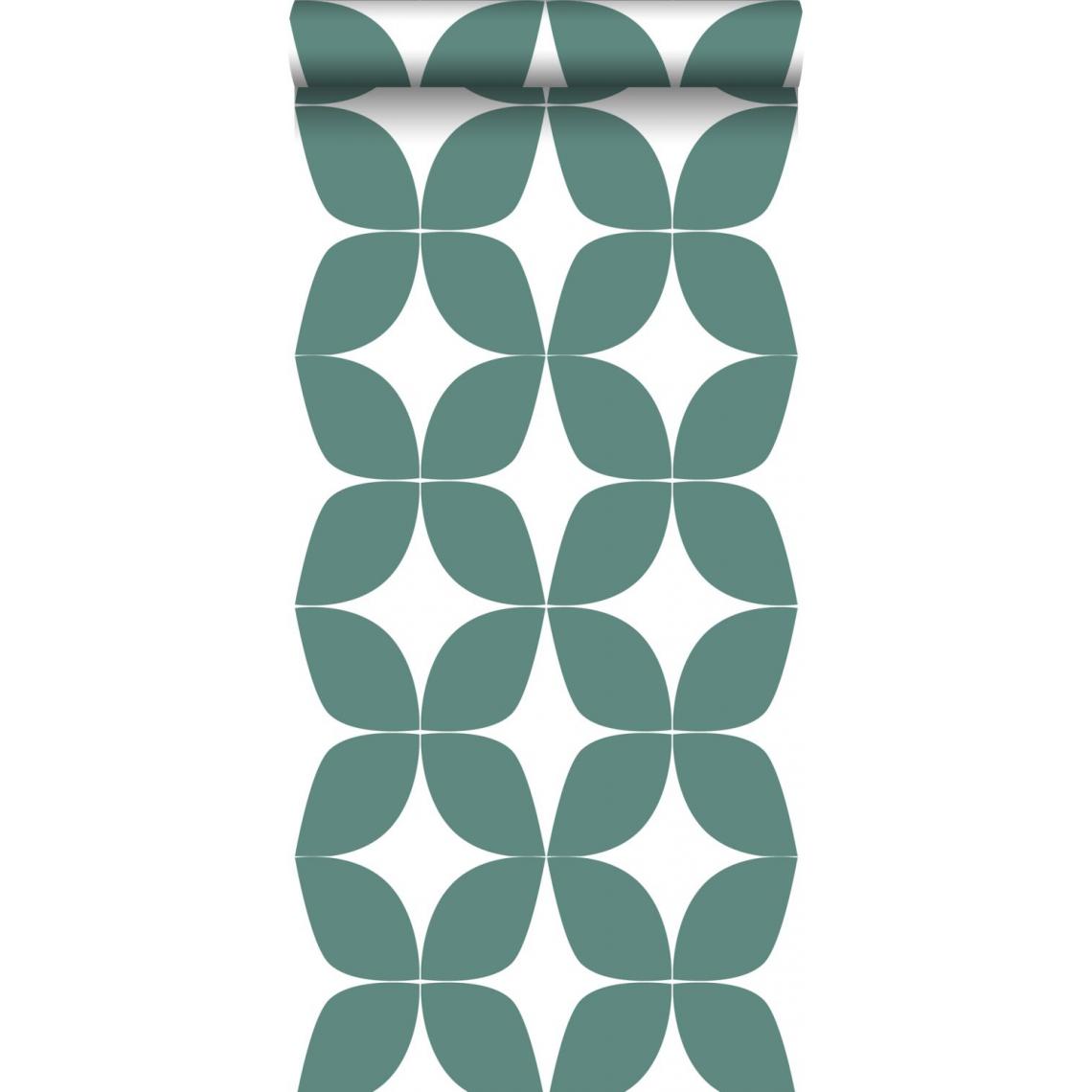 ESTAhome - ESTAhome papier peint motif graphique vert de la mer grisé et blanc - 139099 - 0.53 x 10.05 m - Papier peint