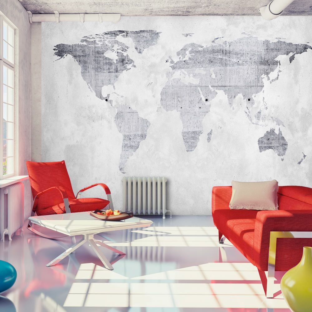 Bimago - Papier peint - Concrete Map - Décoration, image, art | Carte du monde | - Papier peint