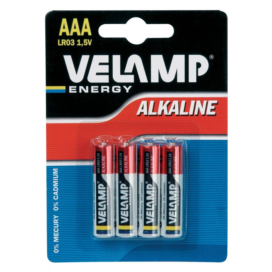 Velamp - Pile alcaline mini stylet LR03 AAA, 1,5V - Blister de 4 - Piles standard