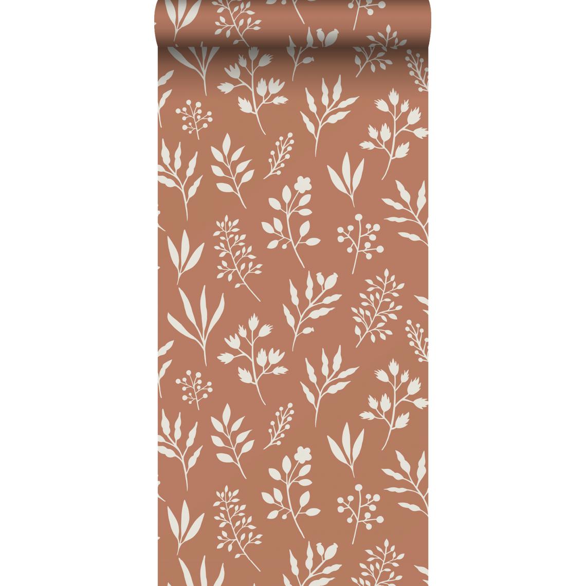 ESTAhome - ESTAhome papier peint fleurs au style scandinave terracotta et blanc - 139319 - 0.53 x 10.05 m - Papier peint