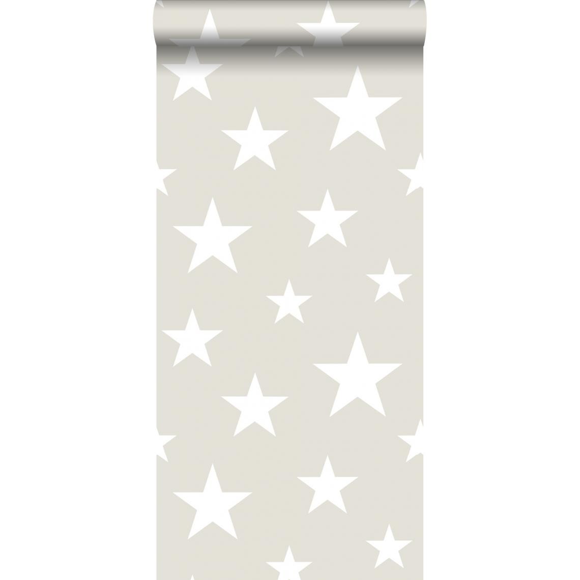 ESTAhome - ESTAhome papier peint grandes et petites étoiles gris clair et blanc - 128866 - 53 cm x 10.05 m - Papier peint