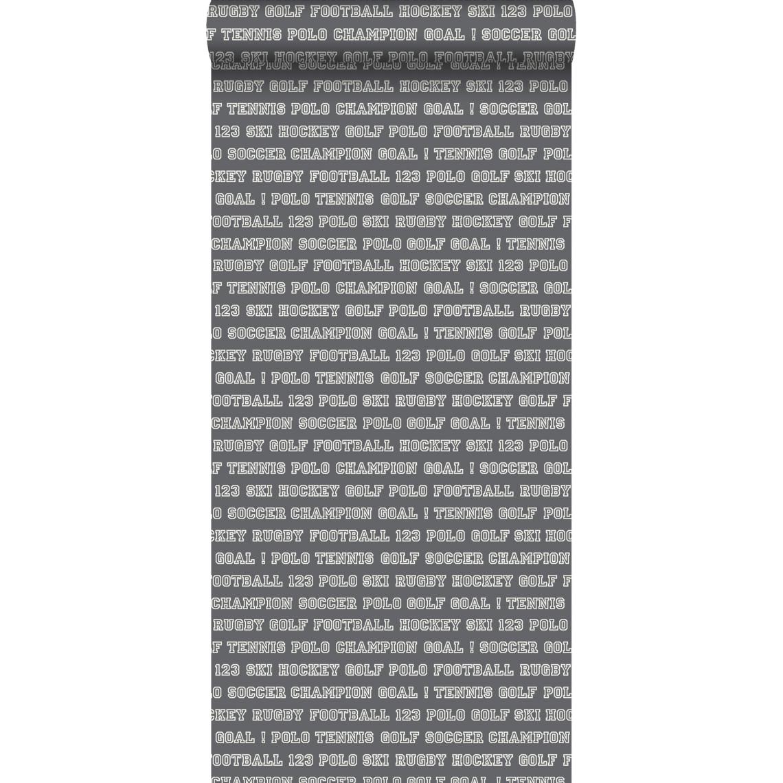 ESTAhome - ESTAhome papier peint textes de sport gris foncé - 138803 - 53 cm x 10.05 m - Papier peint