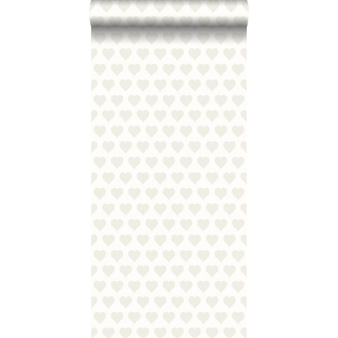 ESTAhome - ESTAhome papier peint cœurs blanc et argent - 136811 - 53 cm x 10,05 m - Papier peint