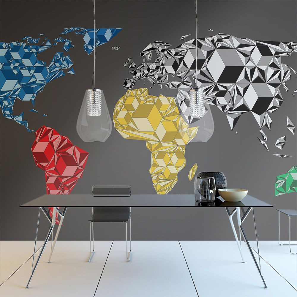 Bimago - Papier peint - Map of the World - colorful solids - Décoration, image, art | Carte du monde | - Papier peint