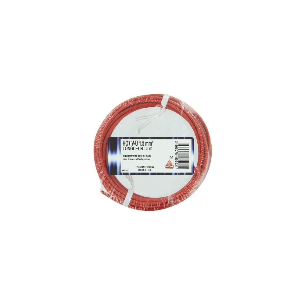 Dhome - H07 v-u 1,5 mm² vg 5 rouge - Fils et câbles électriques