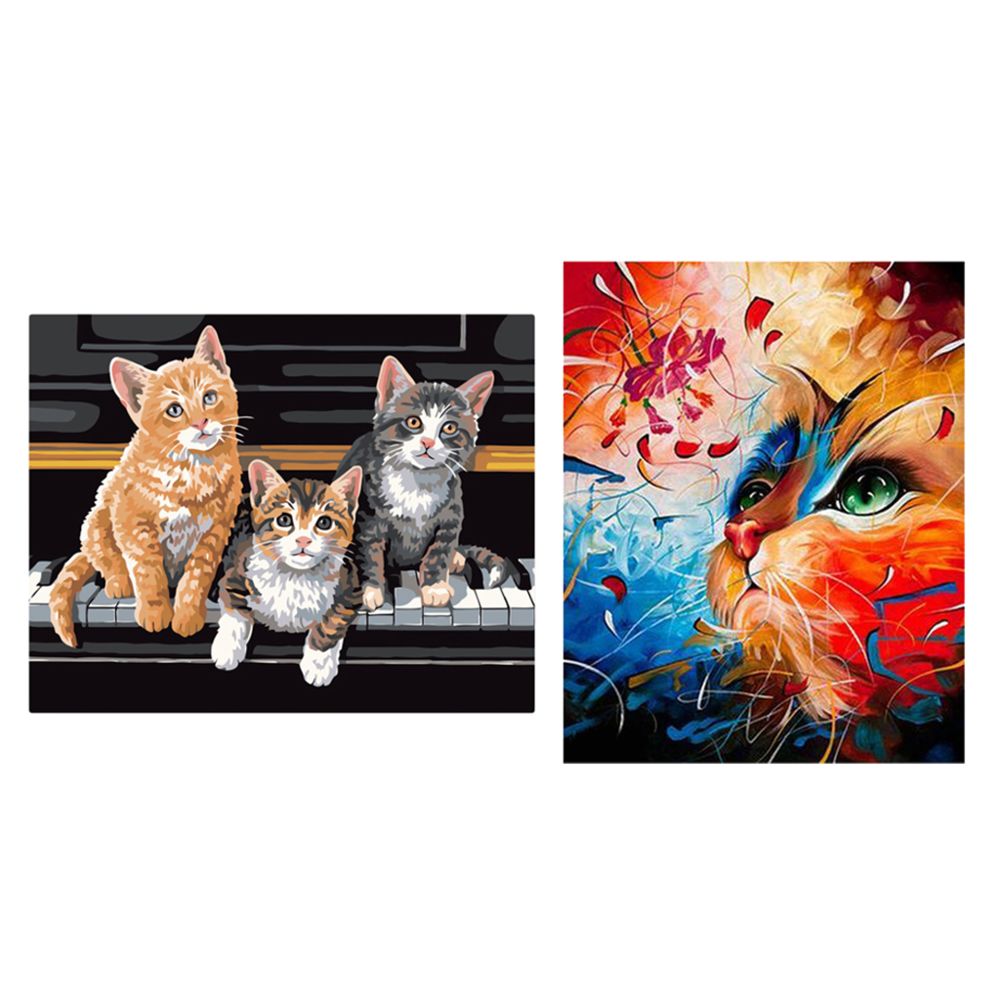 marque generique - 2 Ensembles Peinture à L'huile Par Numéro Kits Pour Enfants Adultes-chats - Fibre de verre & papier à peindre