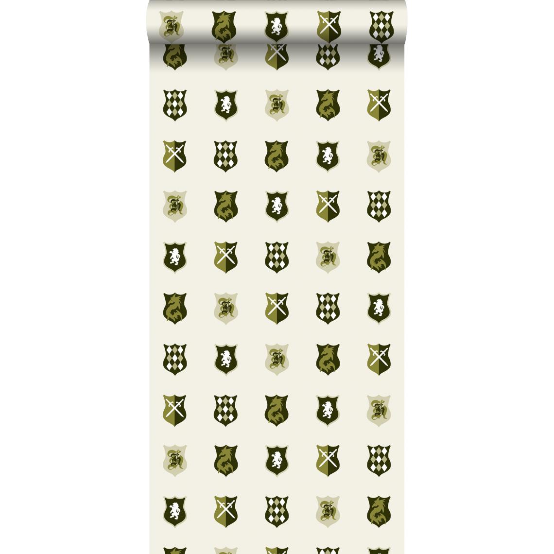 ESTAhome - ESTAhome papier peint boucliers vert armée - 114918 - 53 cm x 10,05 m - Papier peint