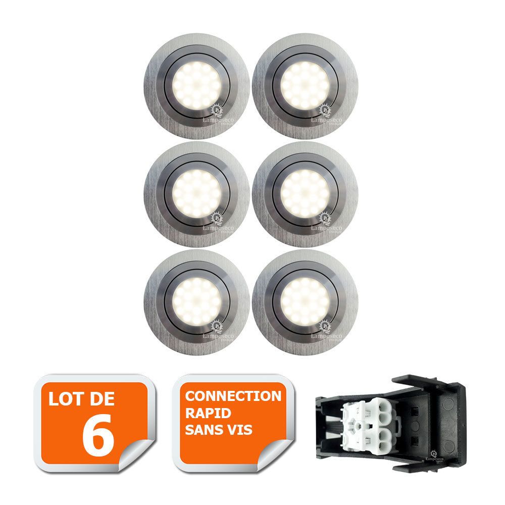 Eurobryte - LOT DE 6 SPOT LED ENCASTRABLE ORIENTABLE 5W eq. 50W, BLANC NEUTRE ref.64854000 - Boîtes d'encastrement