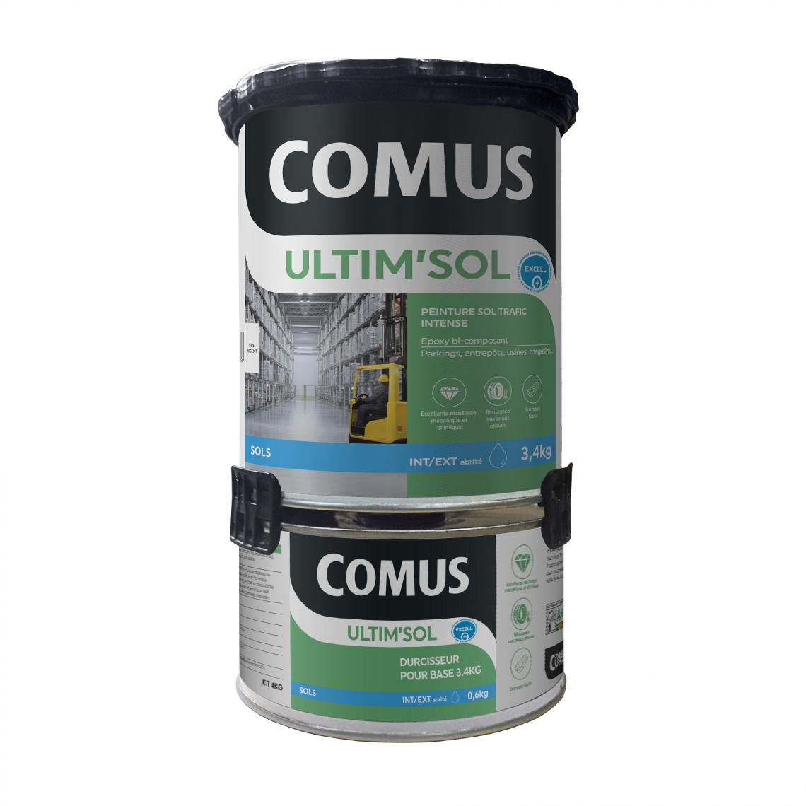 Comus - ULTIM'SOL GRIS CIMENT 20KG - ULTIM'SOL Peinture sol epoxy bi-composante en phase aqueuse pour trafic intense - Peinture extérieure