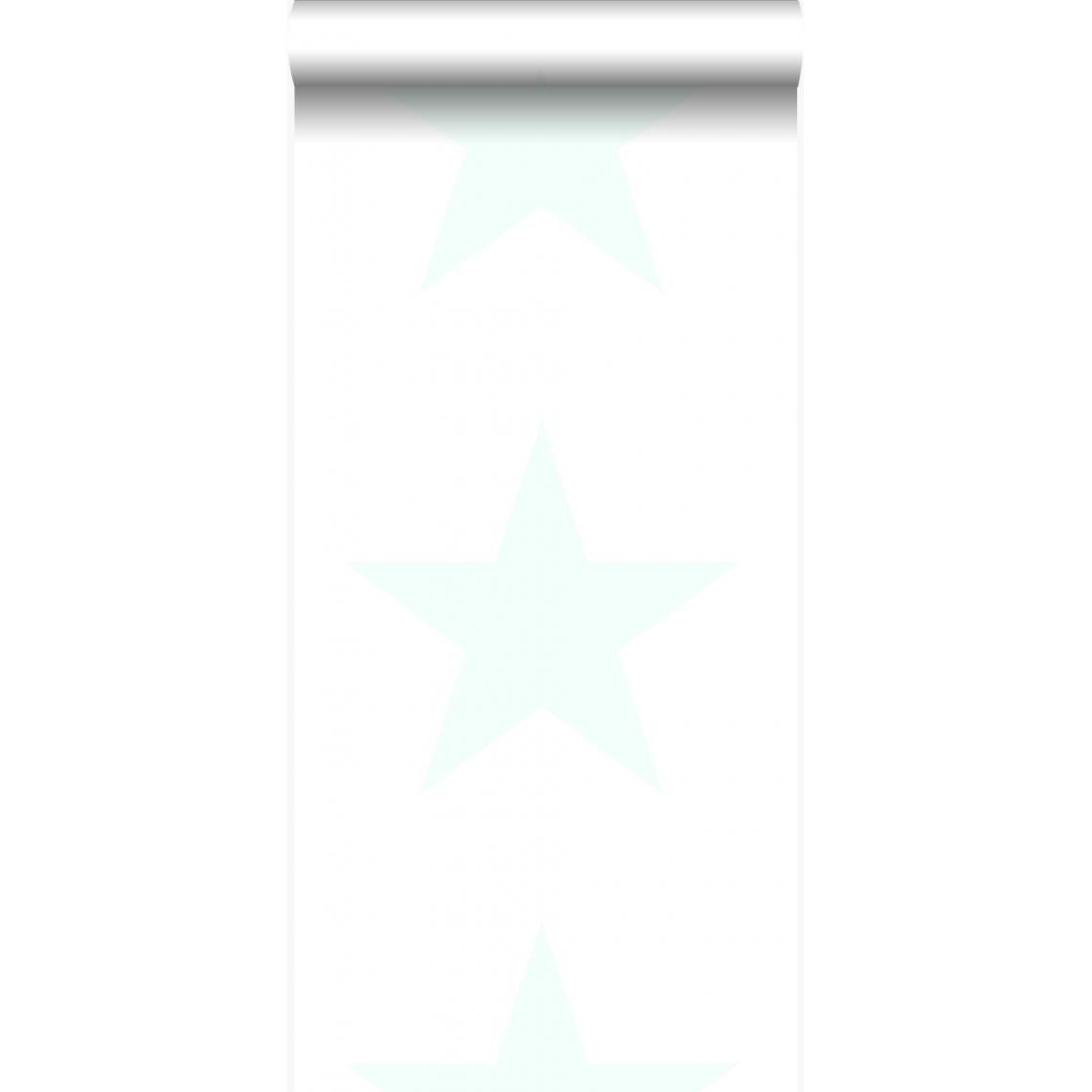 Origin - Origin papier peint grande étoile blanc mat et vert menthe pastel brillant - 347506 - 53 cm x 10,05 m - Papier peint