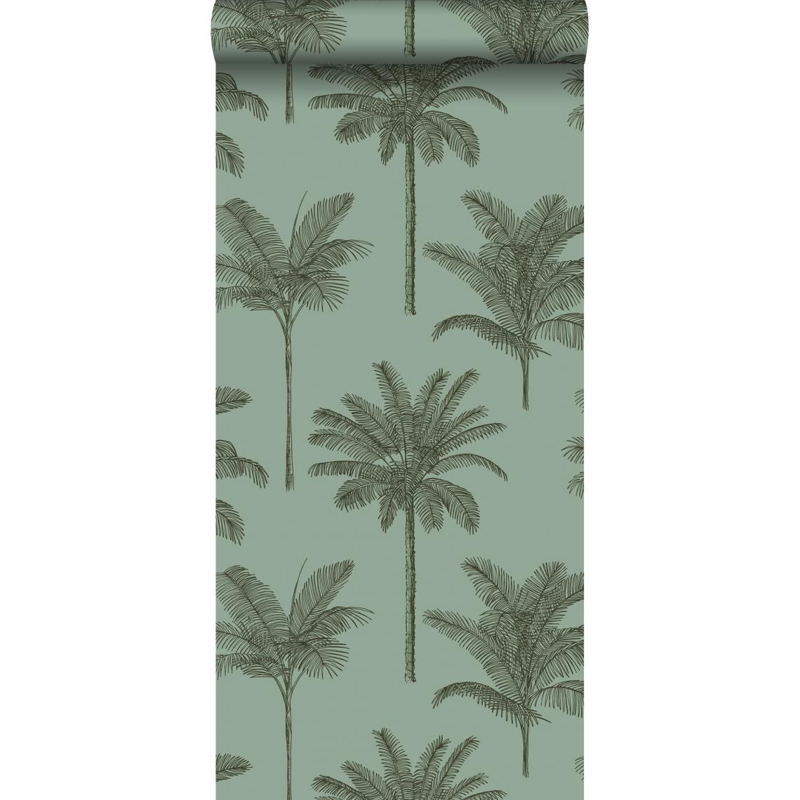 ESTAhome - ESTAhome papier peint palmiers vert grisé - 139165 - 0.53 x 10.05 m - Papier peint