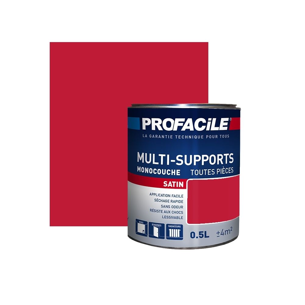 Profacile - Peinture intérieure multi-supports, PROFACILE-0.5 litre-Rouge Garance - Peinture & enduit rénovation