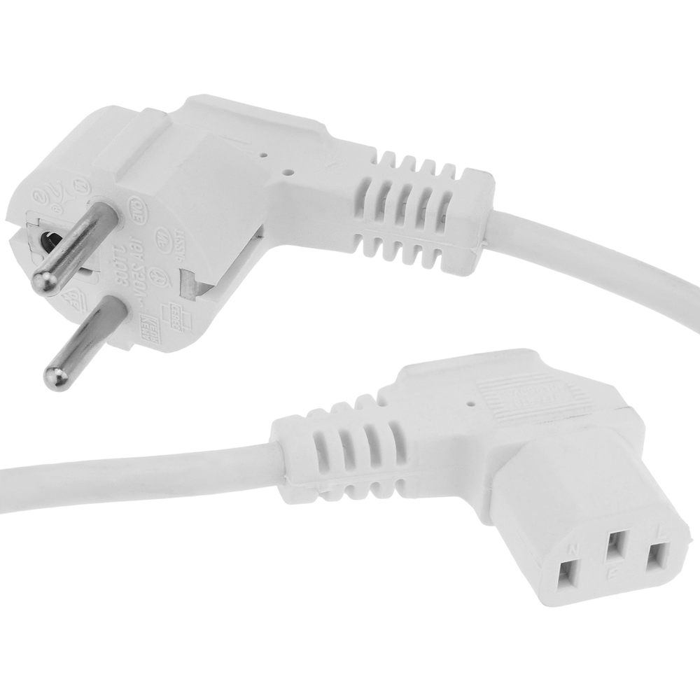 Bematik - Câble d'alimentation IEC-60320 blanc C13-coudé à schuko mâle de 5 m - Fils et câbles électriques