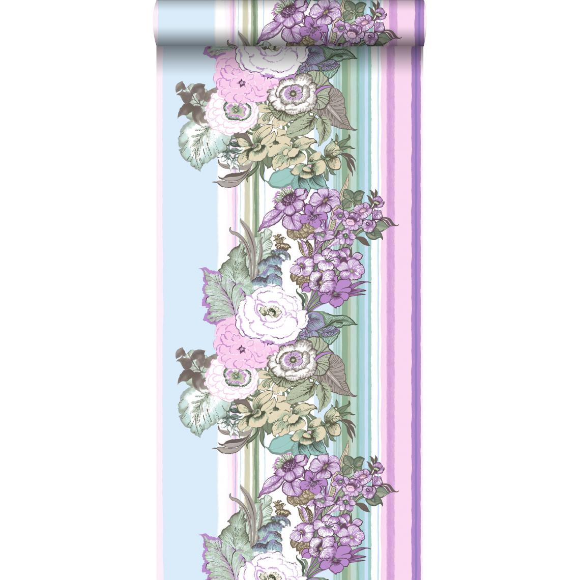 ESTAhome - ESTAhome papier peint fleurs vintage violet clair et bleu - 138114 - 53 cm x 10,05 m - Papier peint
