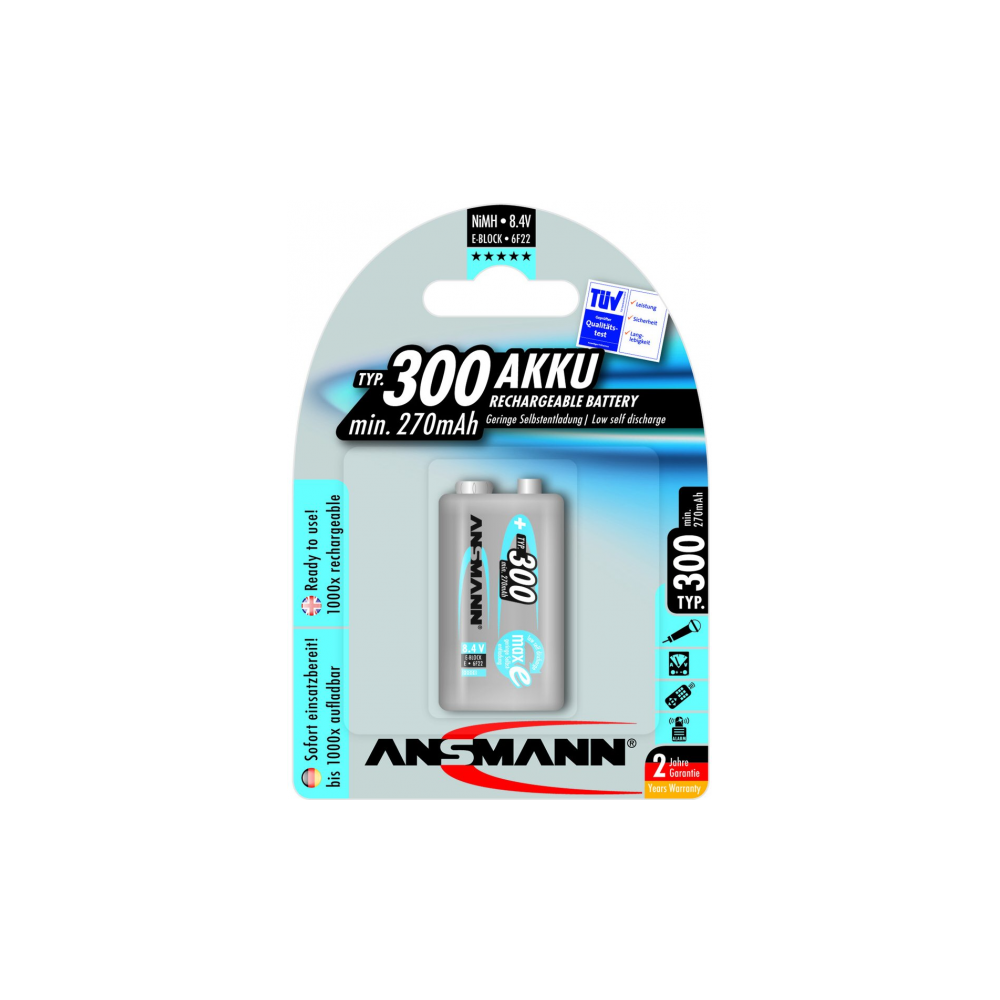 Ansmann - Pile rechargeable accu 6LR61 PP3 9V 300mAH - Piles rechargeables