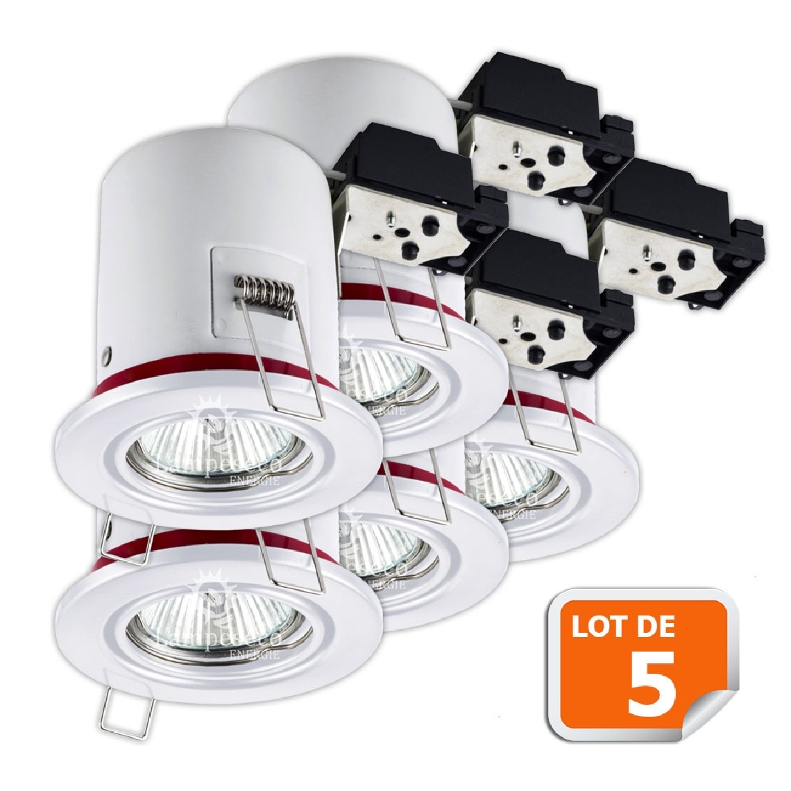 Lampesecoenergie - Lot de 5 Support de spot BBC Orientable Blanc diametre 90mm avec douille automatique GU10 ref. 826 - Moulures et goulottes