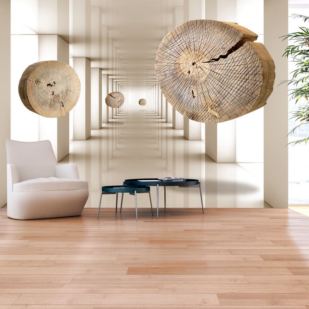 Bimago - Papier peint - Cercles de bois volants - Décoration, image, art | 3D et Perspective | - Papier peint
