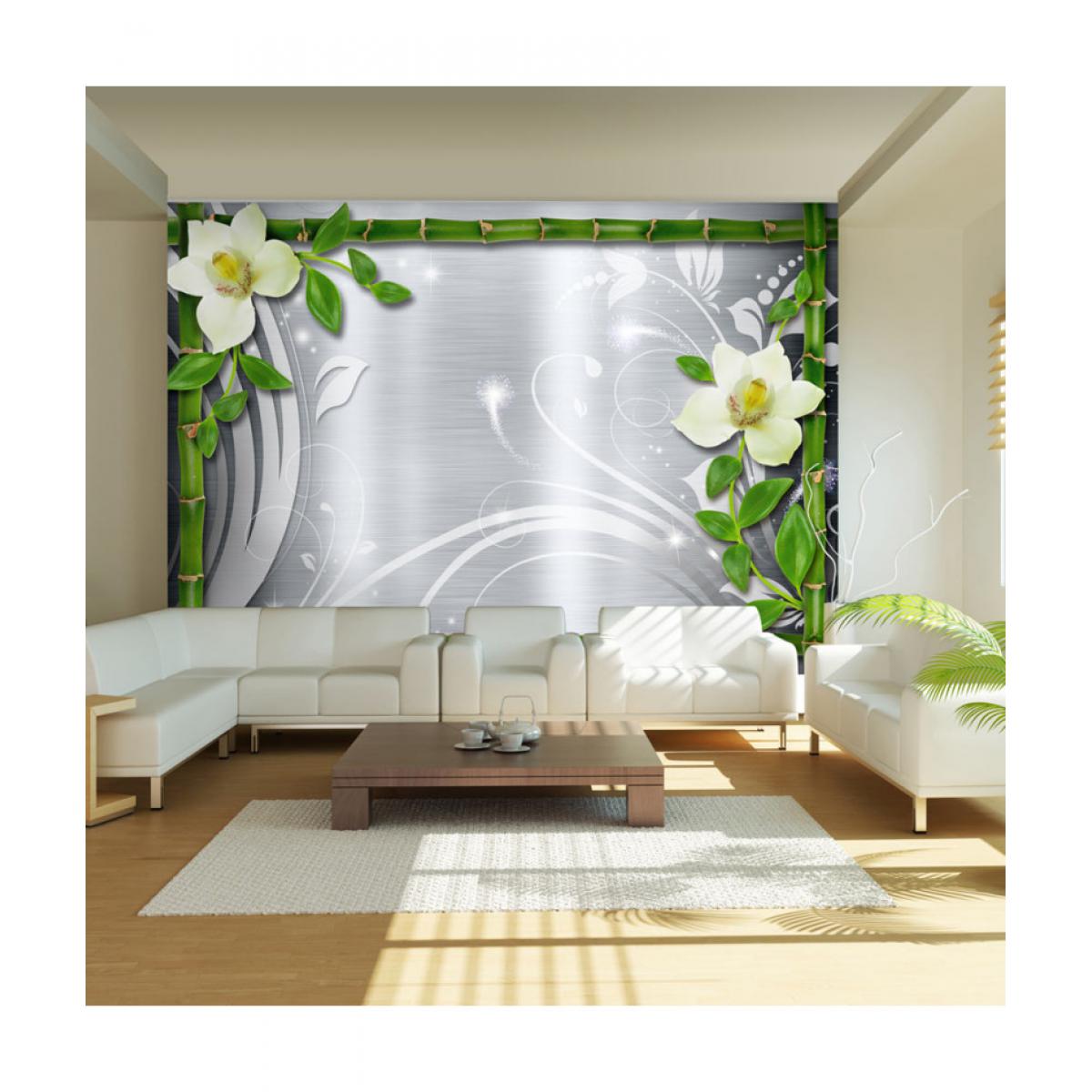 Artgeist - Papier peint - Bamboo and two orchids 100x70 - Papier peint