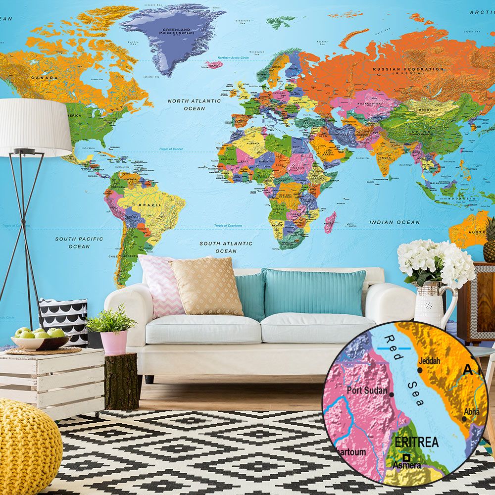 marque generique - 500x280 Papier peint XXL Carte du monde Joli World Map: Colourful Geography II - Papier peint
