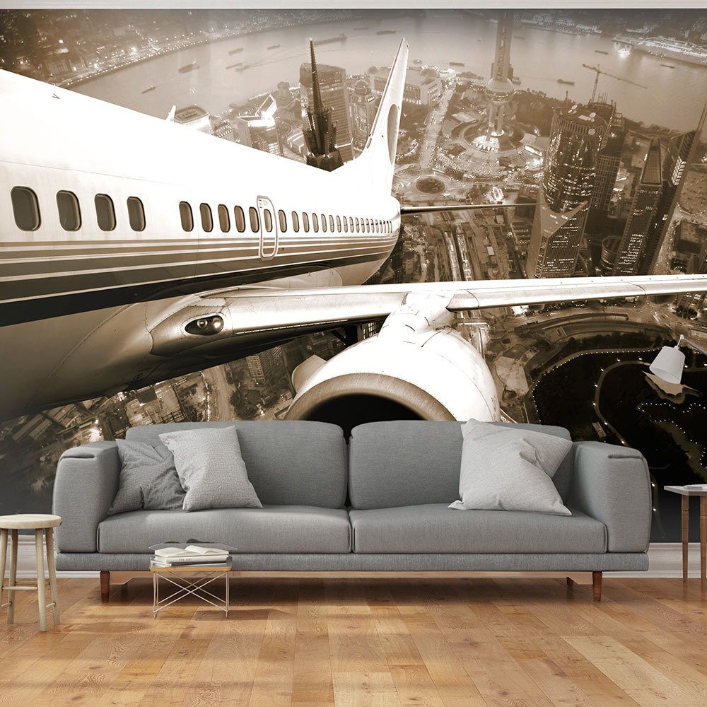 Bimago - Papier peint - Avion décollant de l'aéroport - Décoration, image, art | Ville et Architecture | - Papier peint