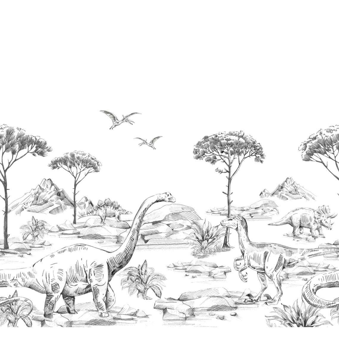 ESTAhome - ESTAhome papier peint panoramique dinosaures noir et blanc - 159063 - 3 x 2.79 m - Papier peint