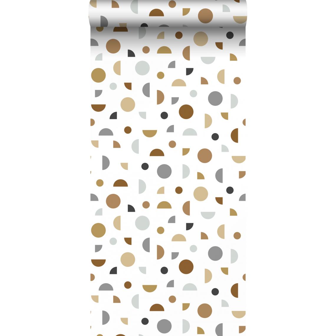 ESTAhome - ESTAhome papier peint motif graphique blanc, gris et beige - 139278 - 0.53 x 10.05 m - Papier peint