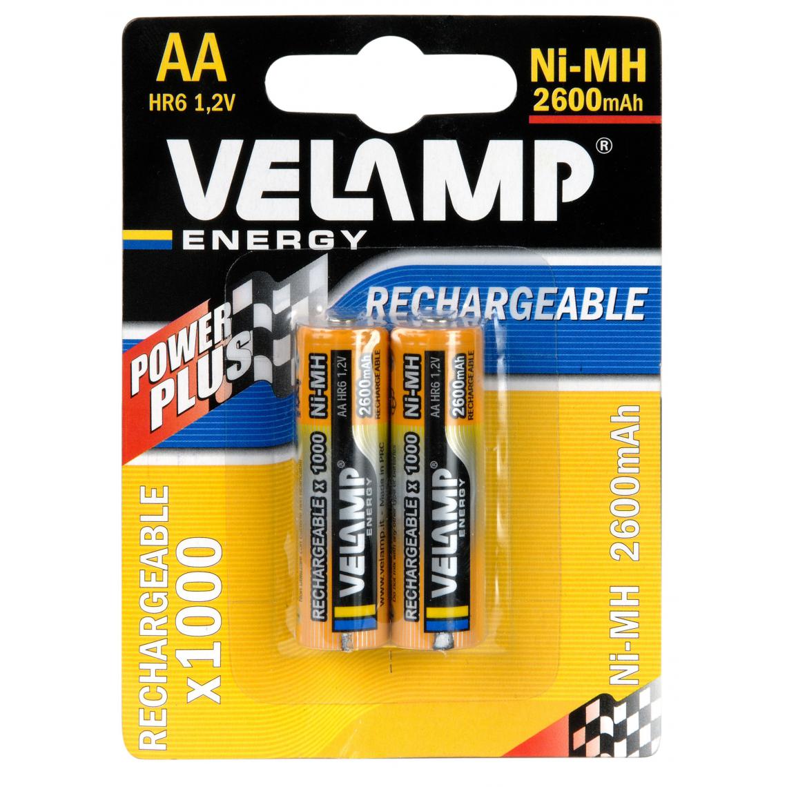 Velamp - 2 piles rechargeables NI-MH AA 2600 mAh - Piles rechargeables
