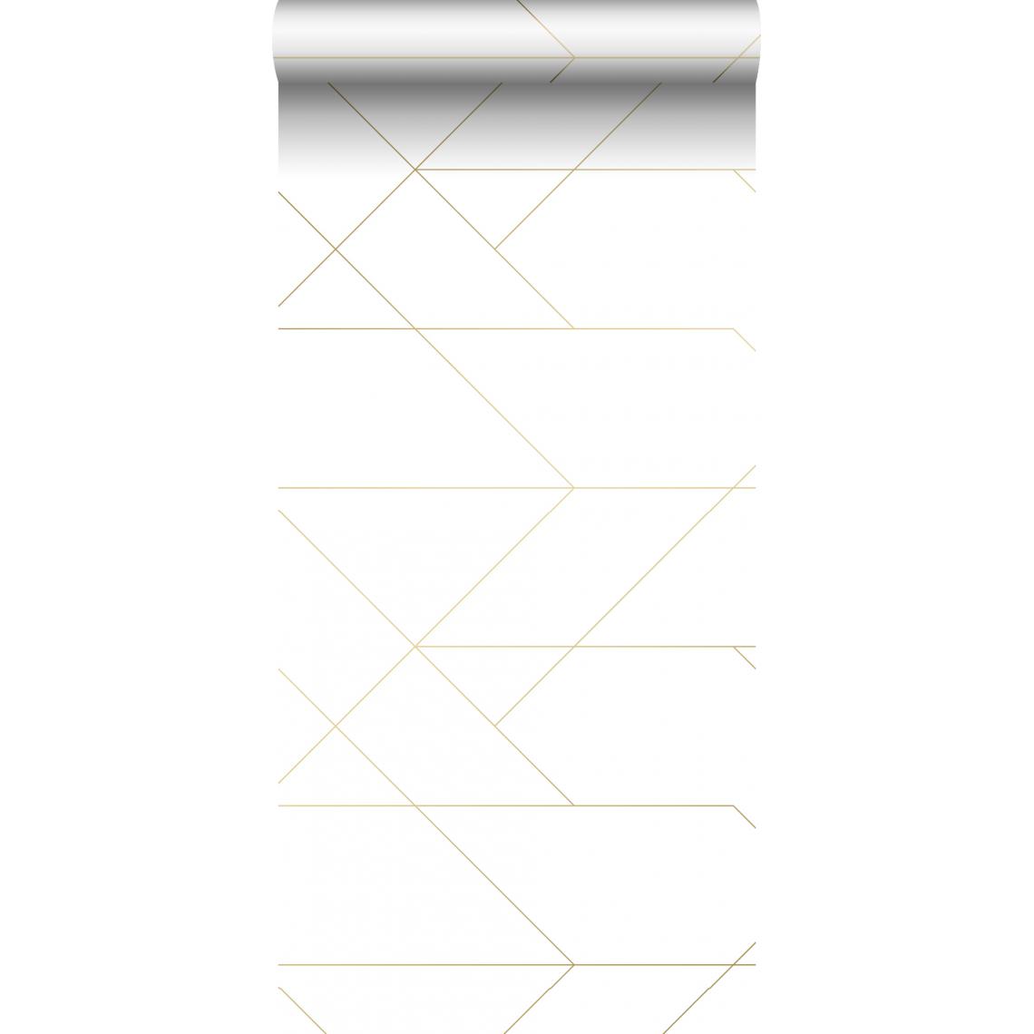 ESTAhome - ESTAhome papier peint lignes graphiques blanc et or - 139143 - 0.53 x 10.05 m - Papier peint