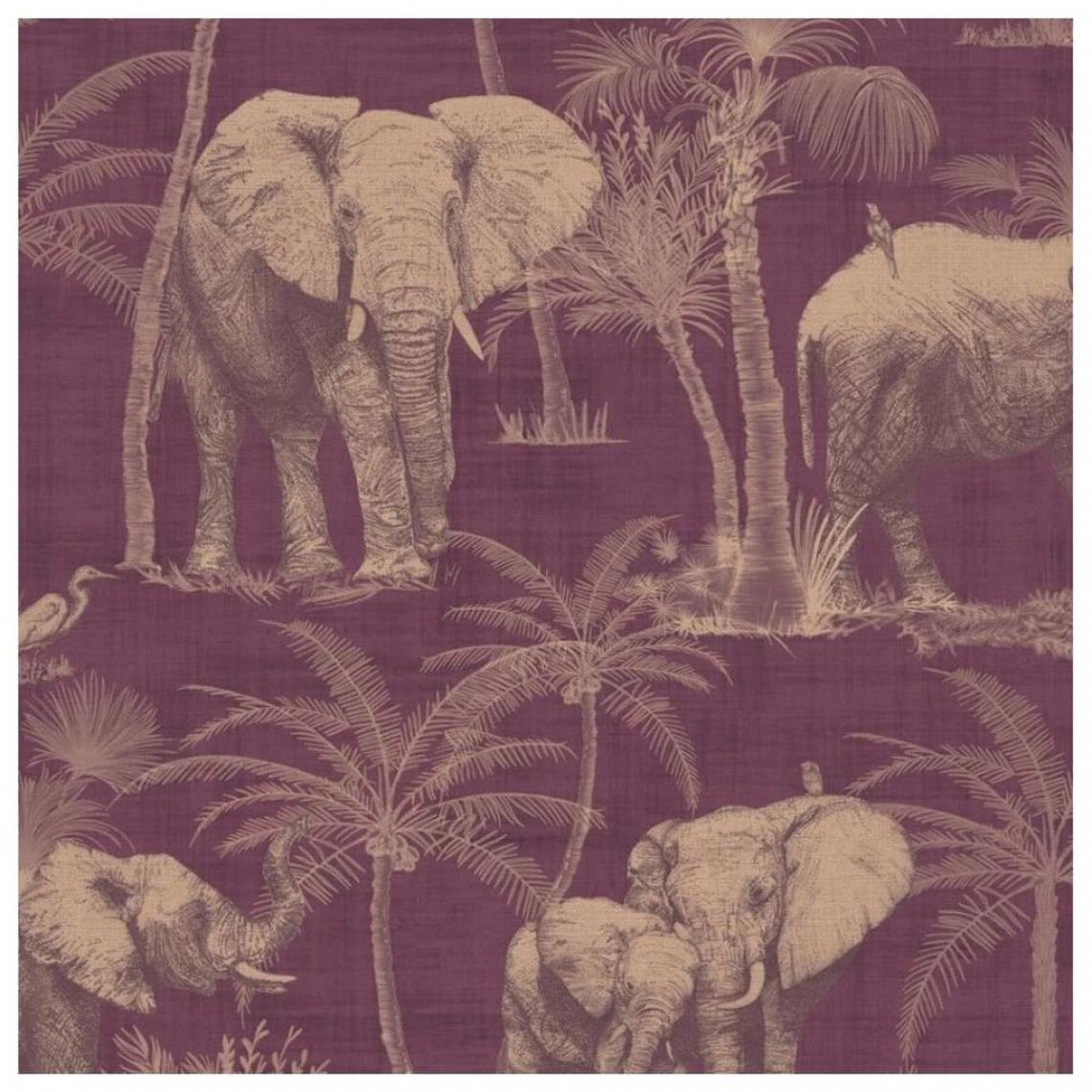 Dutch Wallcoverings - DUTCH WALLCOVERINGS Papier peint Verger avec éléphants Aubergine - Papier peint