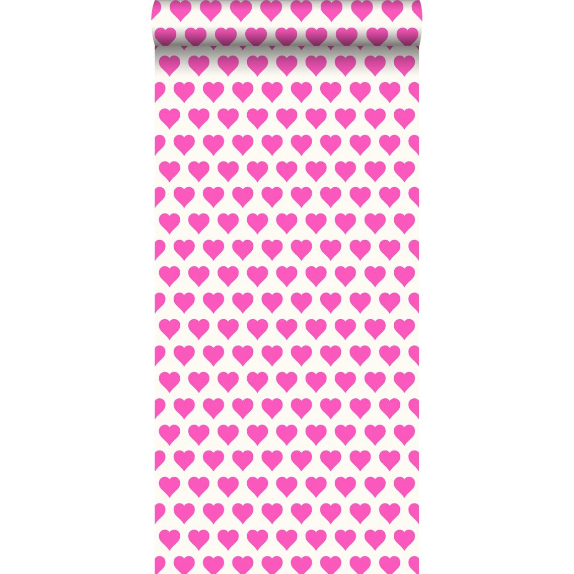 ESTAhome - ESTAhome papier peint cœurs rose et blanc - 136812 - 53 cm x 10,05 m - Papier peint